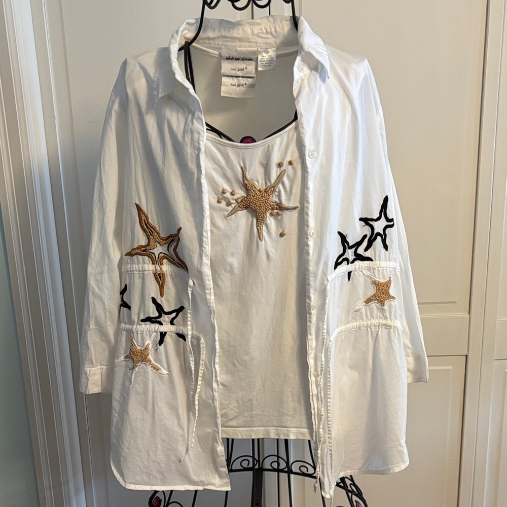 Michael Simon White Cotton 2 piece tank & Shirt